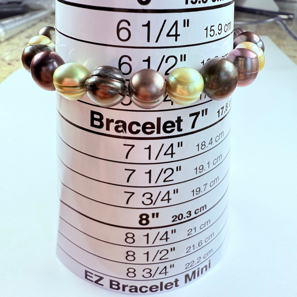 14K Yellow Gold Tahitian Baroque 9mm Cultured Black, Gray, Green Pearl Bracelet - Picture 6 of 7